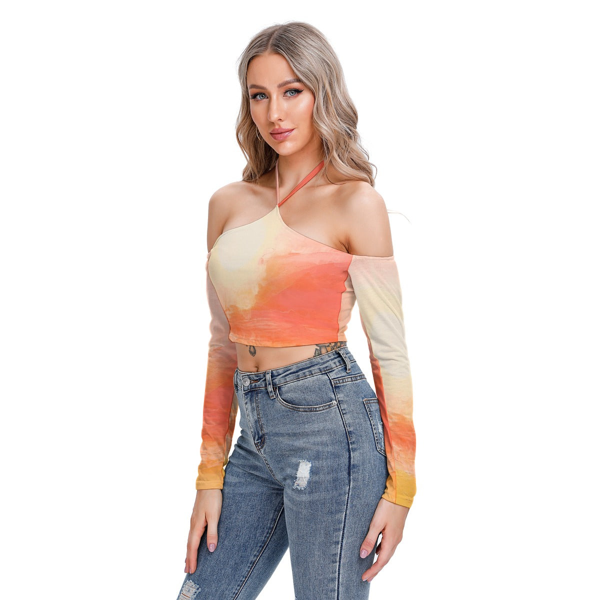 All-Over Print Women's Halter Lace-up Top