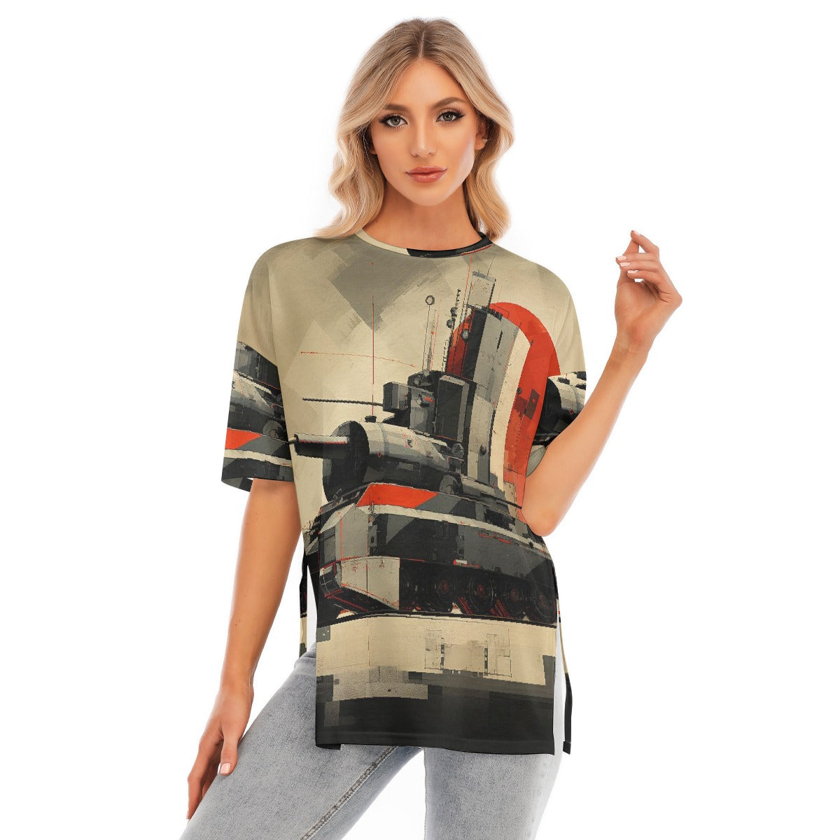 All-Over Print Women's Short Sleeves T-shirt With Hem Split