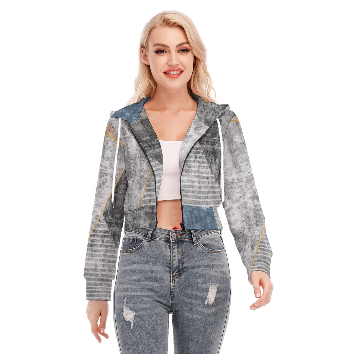 All-Over Print Women's Crop Top Hoodie With Zipper Closure