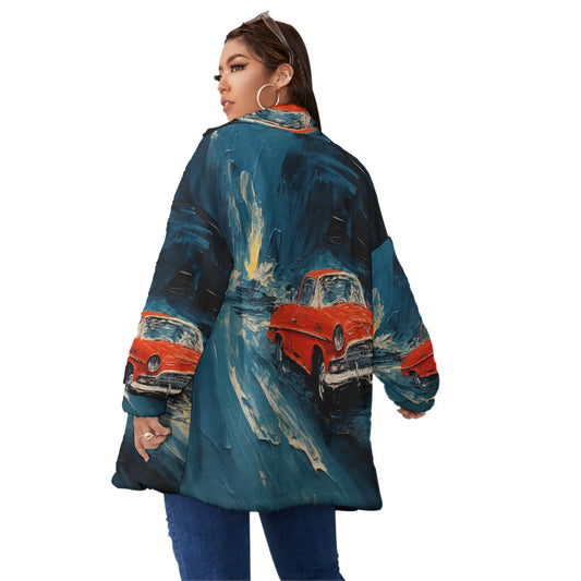 All-Over Print Unisex Borg Fleece Stand-up Collar Coat With Zipper Closure(Plus Size)