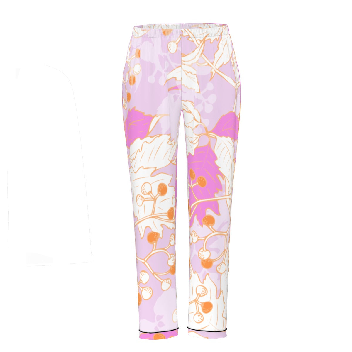 All-Over Print Women's Long Sleeve Pajama Set With Black Contrast Piping