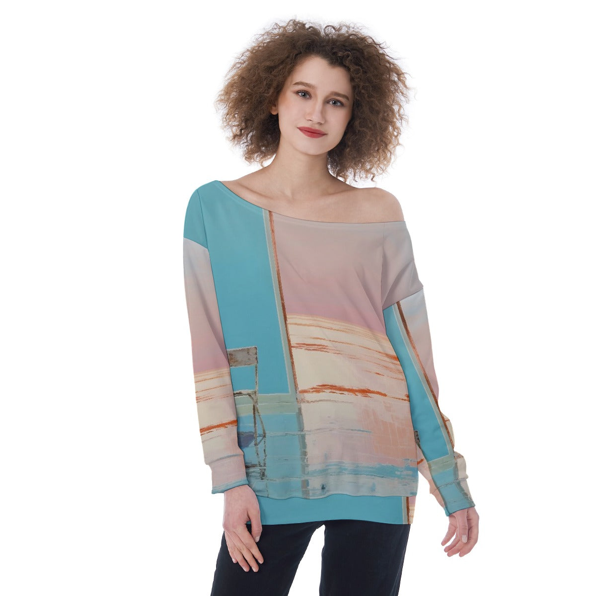 All-Over Print Oversized Women's Off-Shoulder Sweatshirt