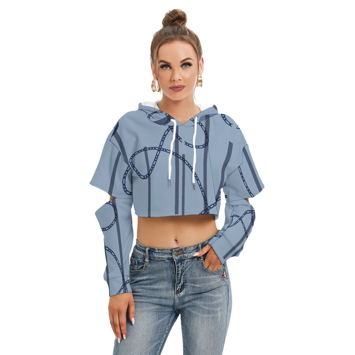 All-Over Print Women's Heavy Fleece Hoodie With Hollow Out Sleeve