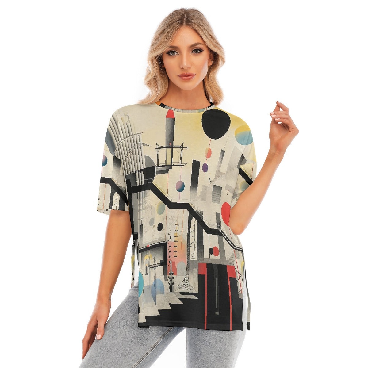 All-Over Print Women's Short Sleeves T-shirt With Hem Split