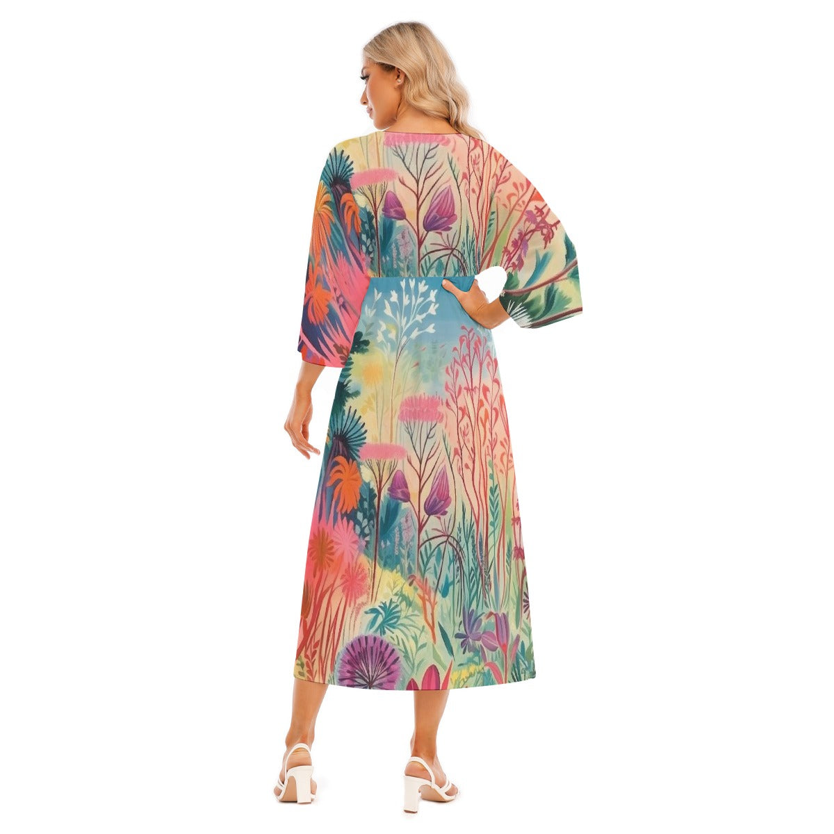 All-Over Print Women's Mid-Sleeve Long Dress