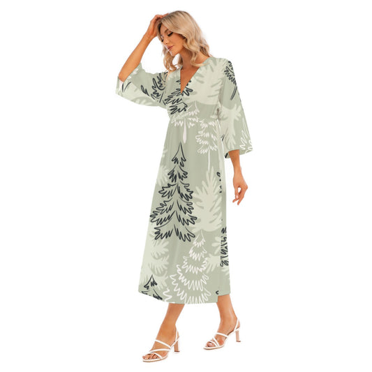 All-Over Print Women's Mid-Sleeve Long Dress
