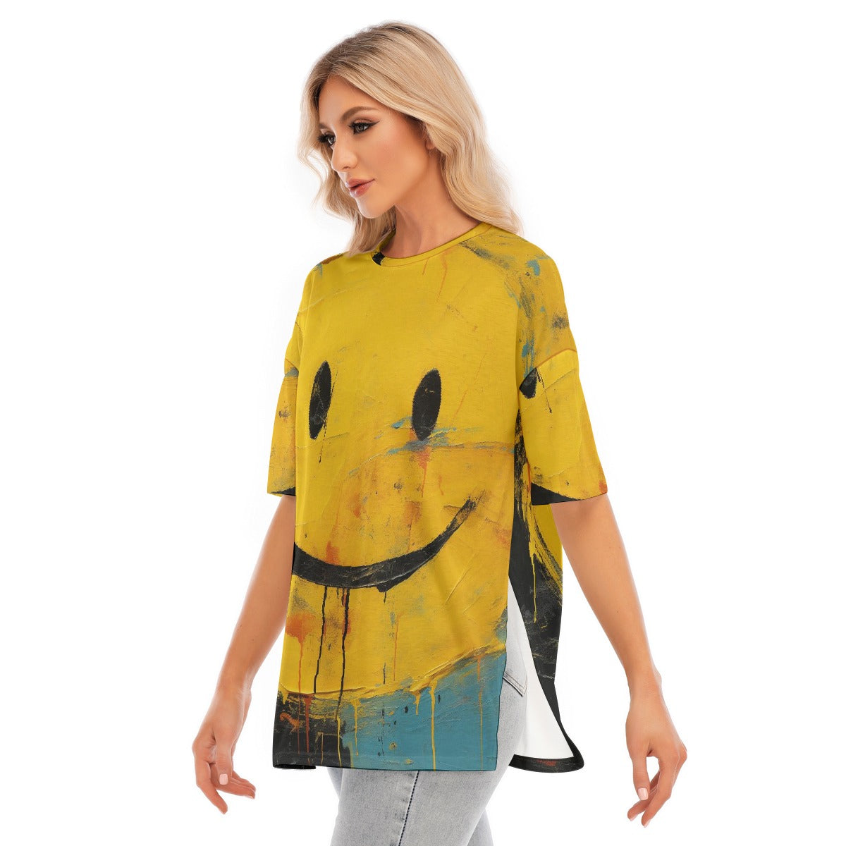All-Over Print Women's Short Sleeves T-shirt With Hem Split