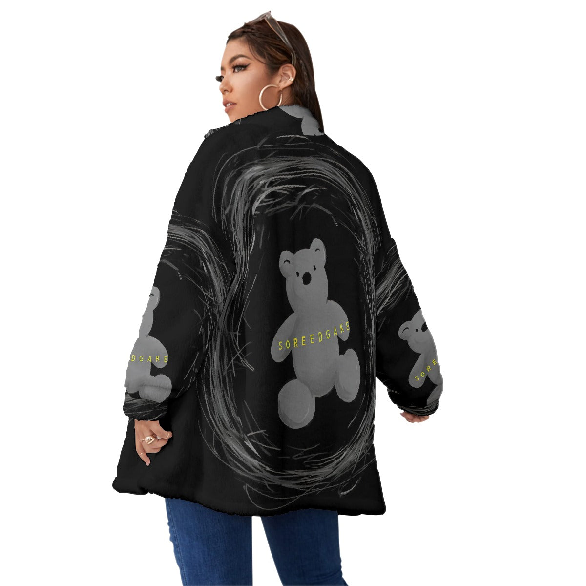All-Over Print Unisex Borg Fleece Stand-up Collar Coat With Zipper Closure(Plus Size)
