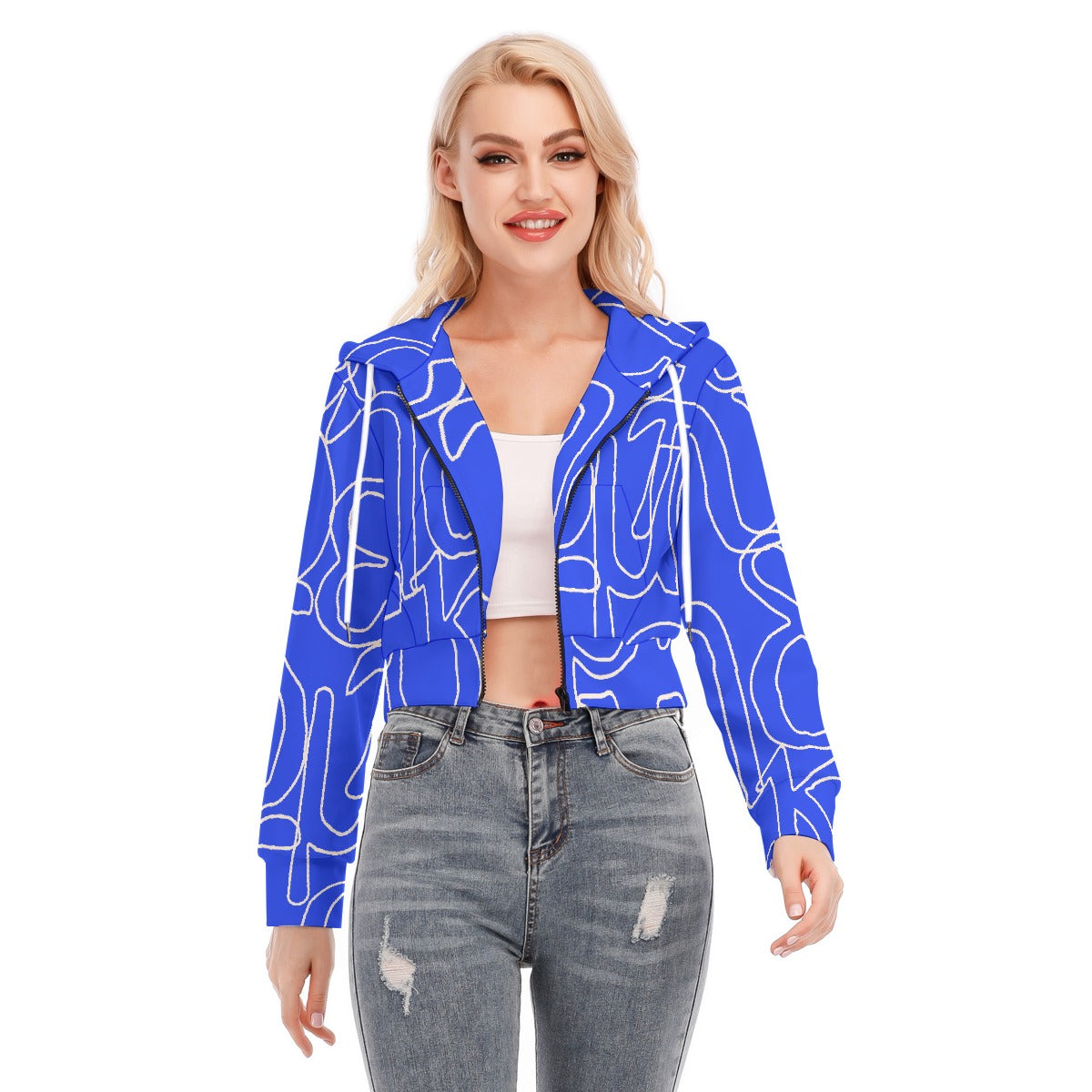 All-Over Print Women's Crop Top Hoodie With Zipper Closure