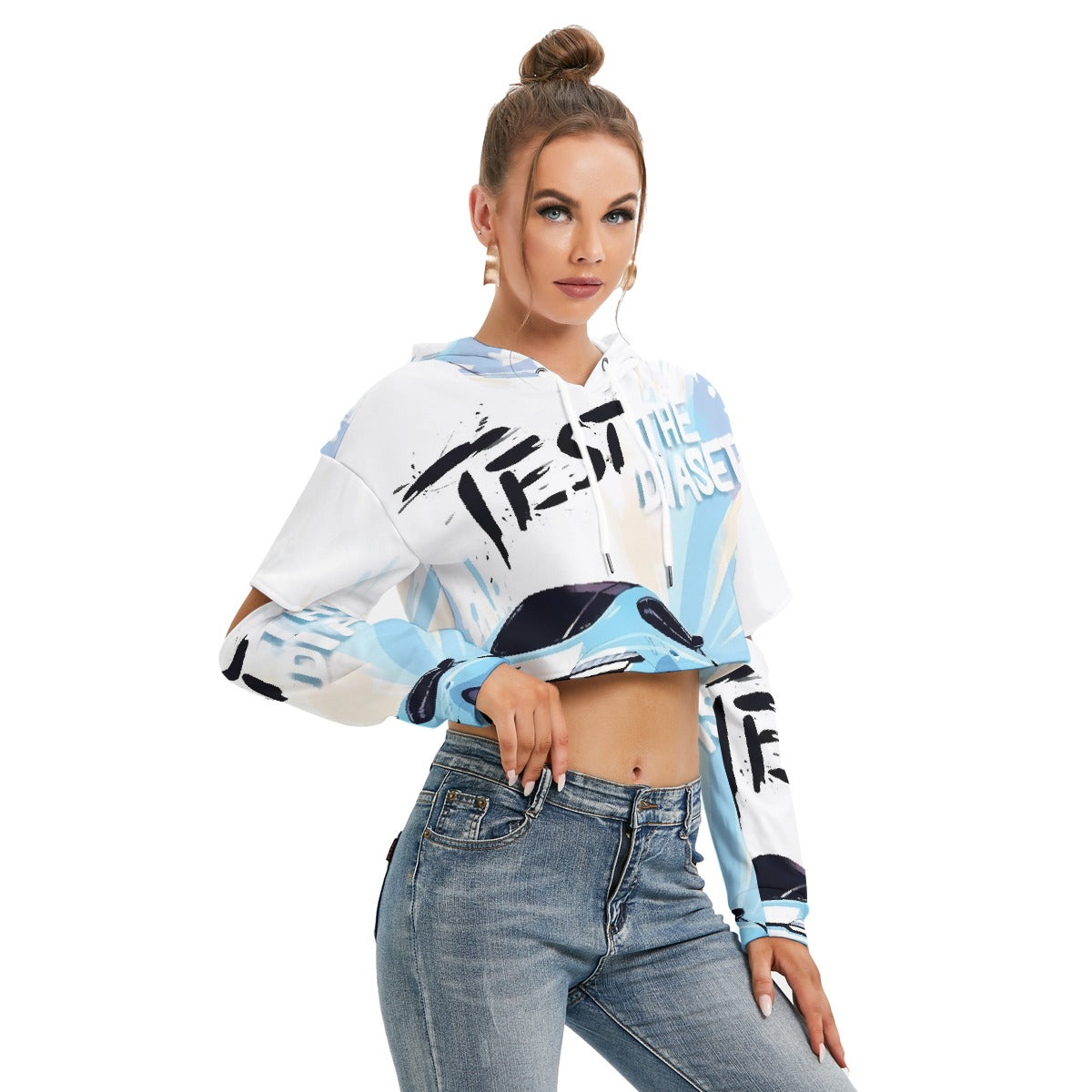 All-Over Print Women's Heavy Fleece Hoodie With Hollow Out Sleeve