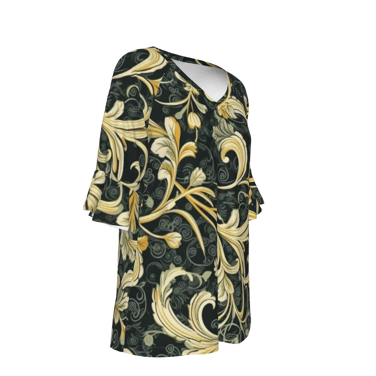 All-Over Print V-neck Women's T-shirt With Bell Sleeve