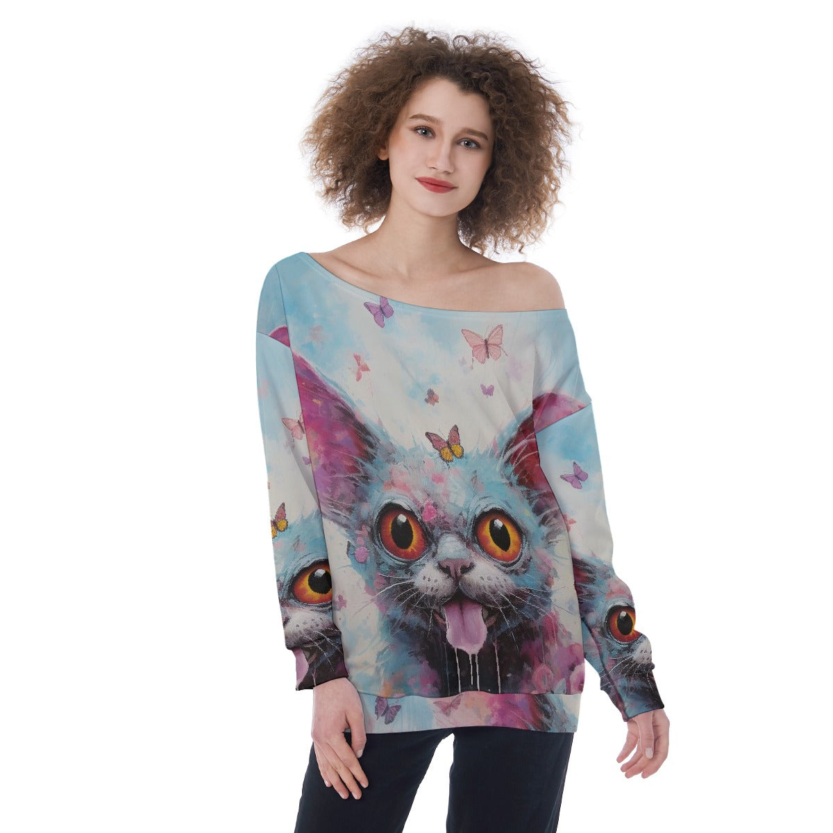 All-Over Print Oversized Women's Off-Shoulder Sweatshirt