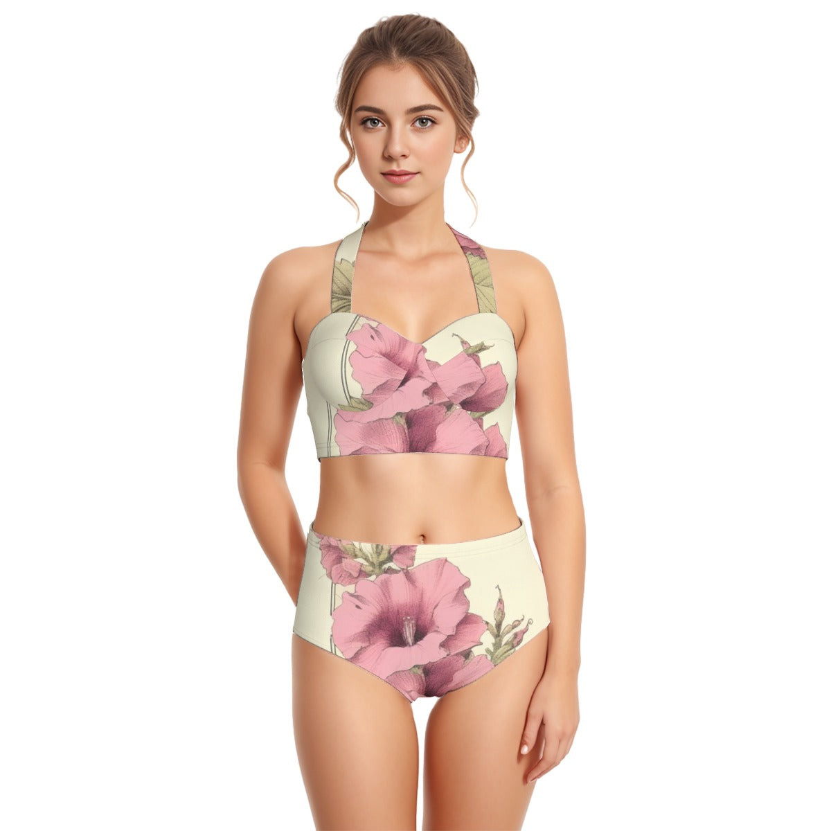 All-Over Print Women's Swimsuit Set With Halter