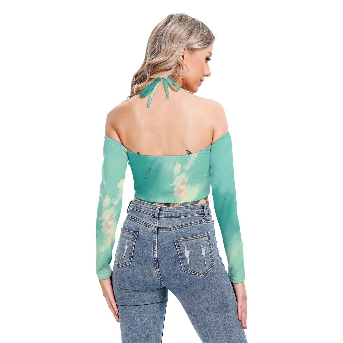 All-Over Print Women's Halter Lace-up Top