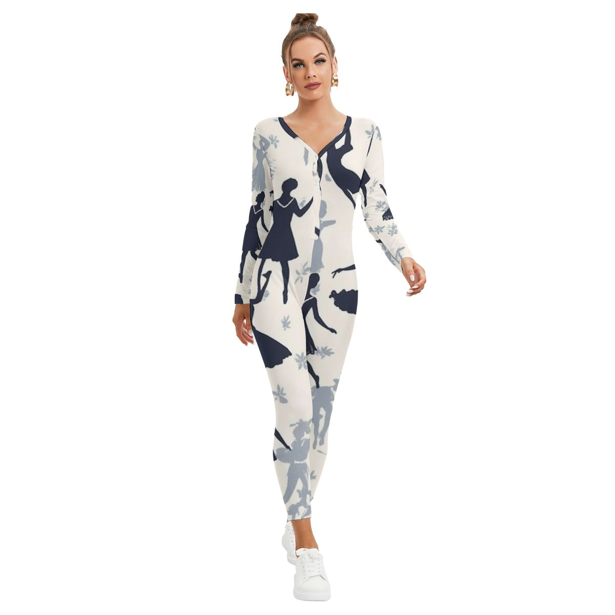 All-Over Print Women's Plunging Neck Jumpsuit