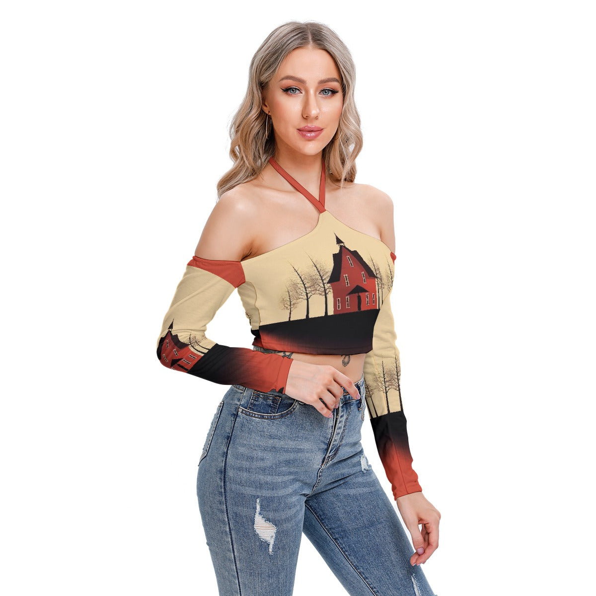 All-Over Print Women's Halter Lace-up Top