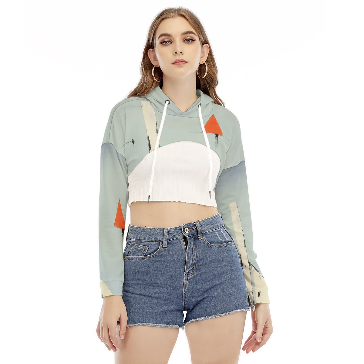All-Over Print Women's Smock Short Hoodie With Long Sleeve