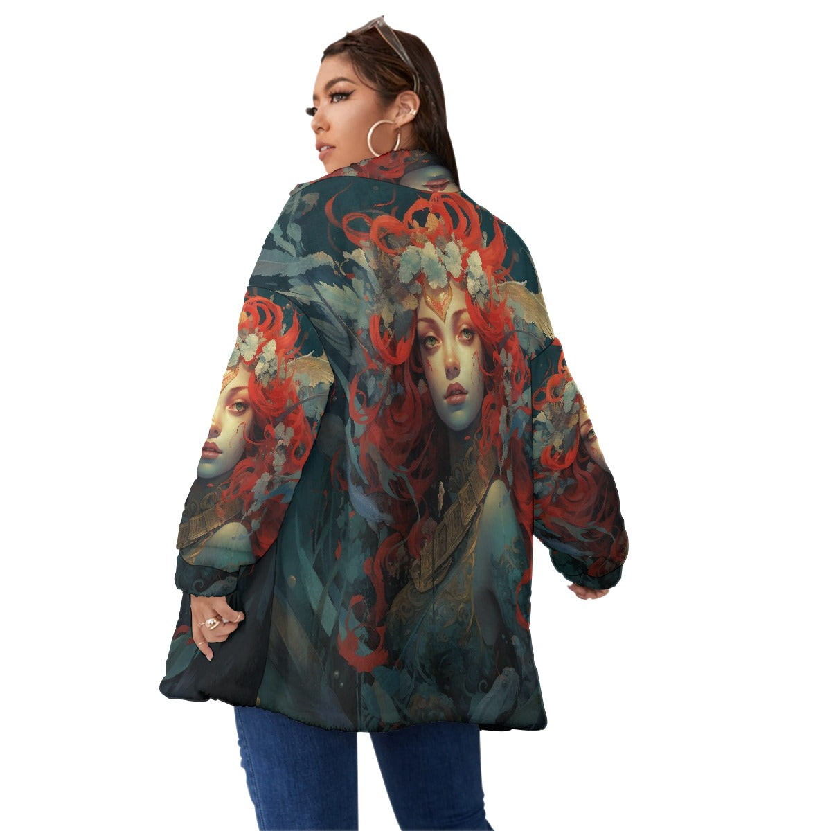 All-Over Print Unisex Borg Fleece Stand-up Collar Coat With Zipper Closure(Plus Size)