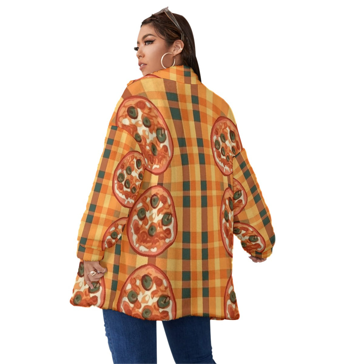 All-Over Print Unisex Borg Fleece Stand-up Collar Coat With Zipper Closure(Plus Size)