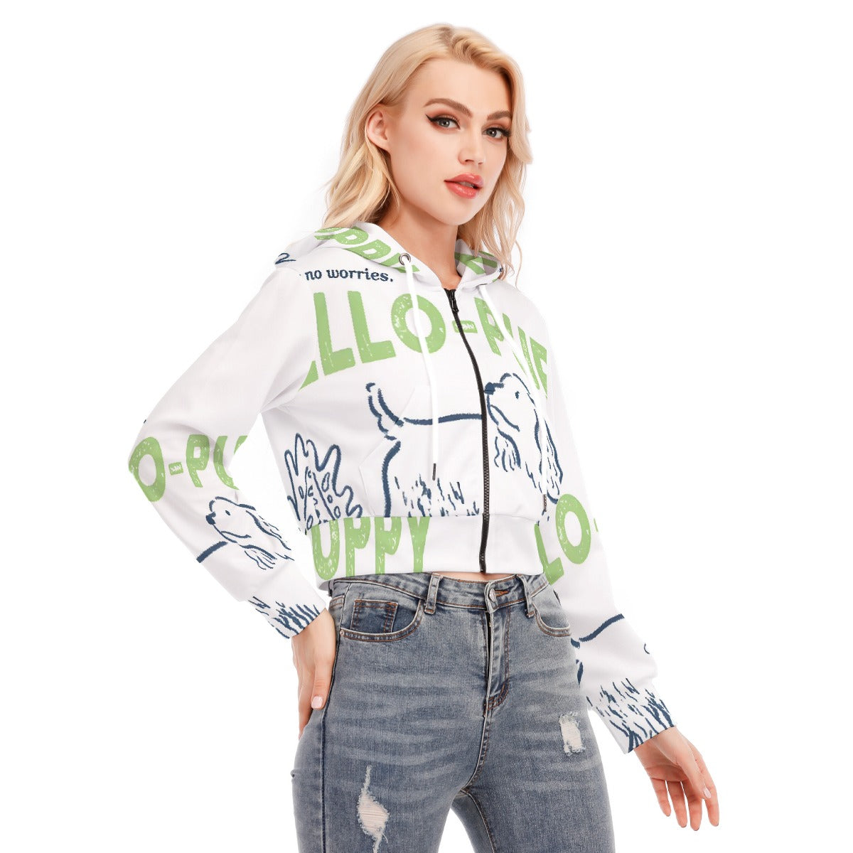 All-Over Print Women's Crop Top Hoodie With Zipper Closure