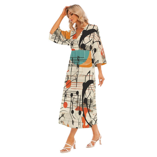 All-Over Print Women's Mid-Sleeve Long Dress