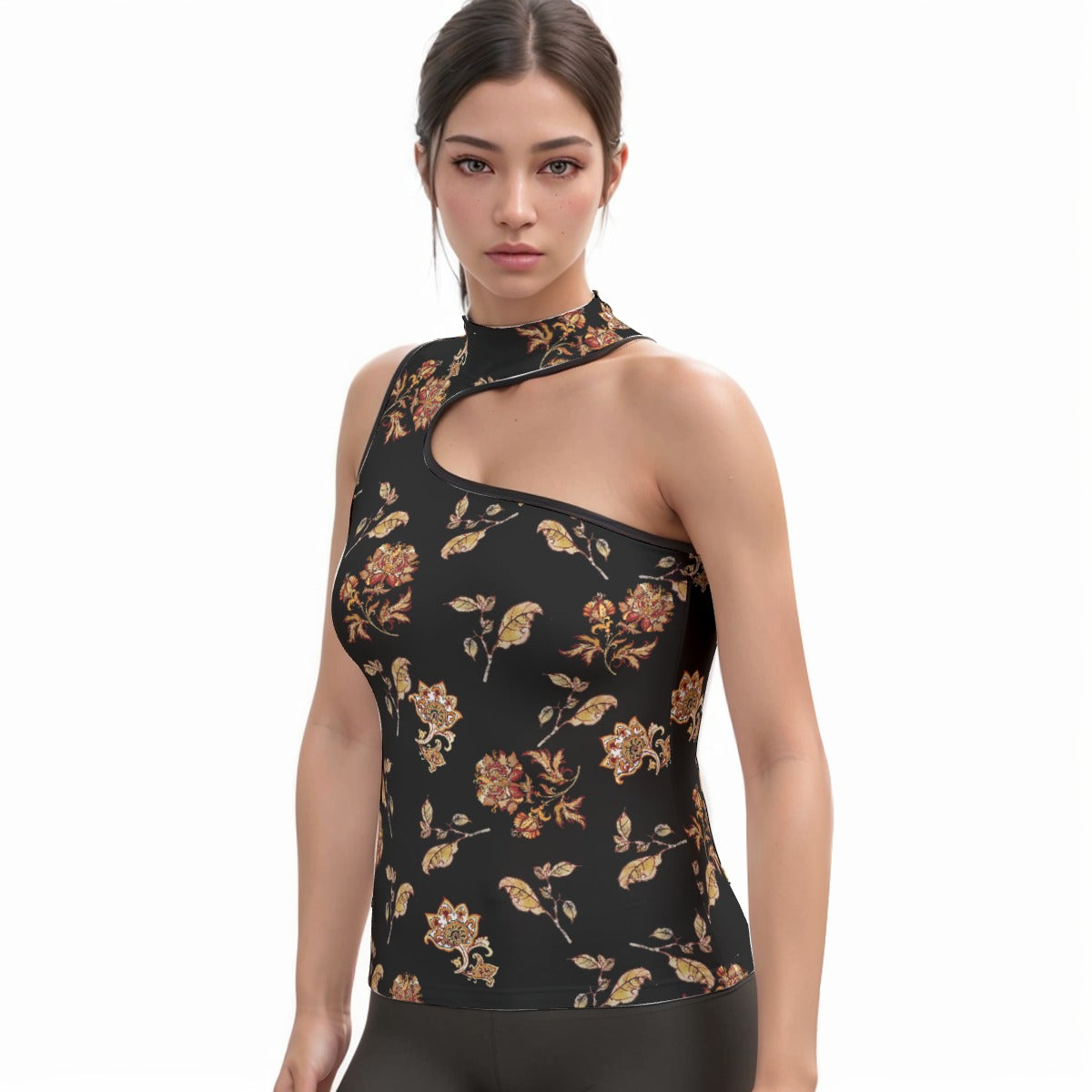 All-Over Print Women's Halter Sleeveless Asymmetrical Tank Top