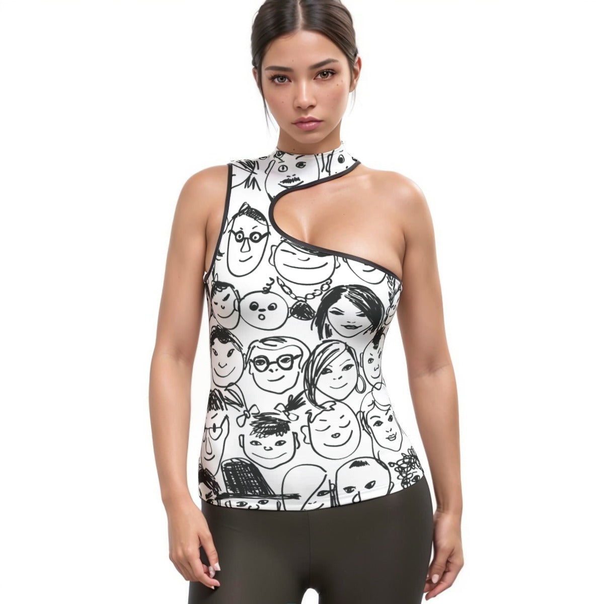 All-Over Print Women's Halter Sleeveless Asymmetrical Tank Top