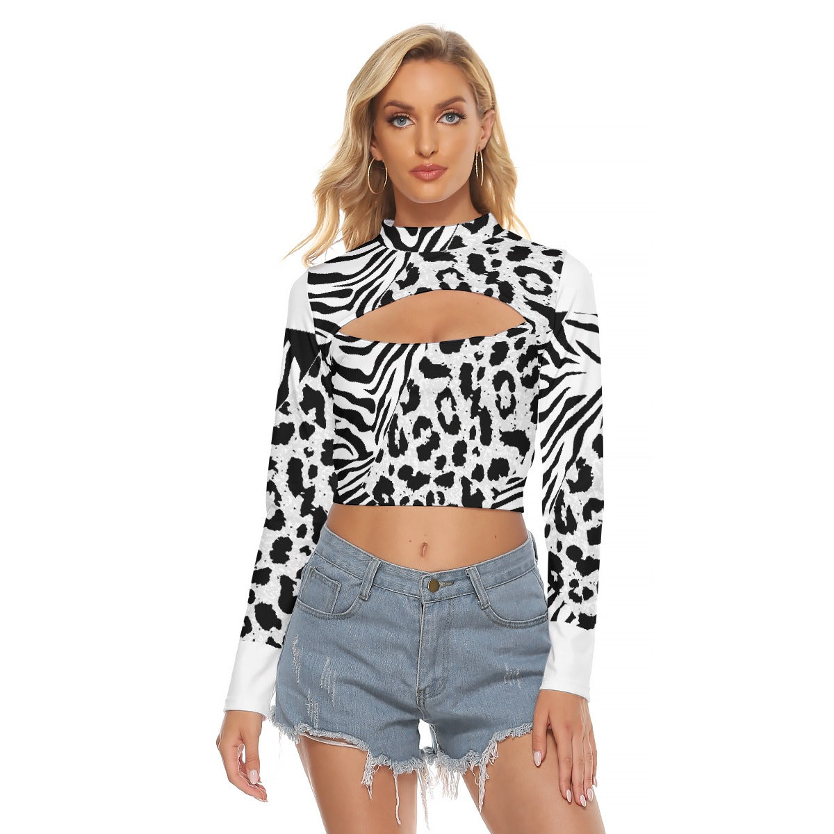 All-Over Print Women's Hollow Chest Keyhole Tight Crop Top