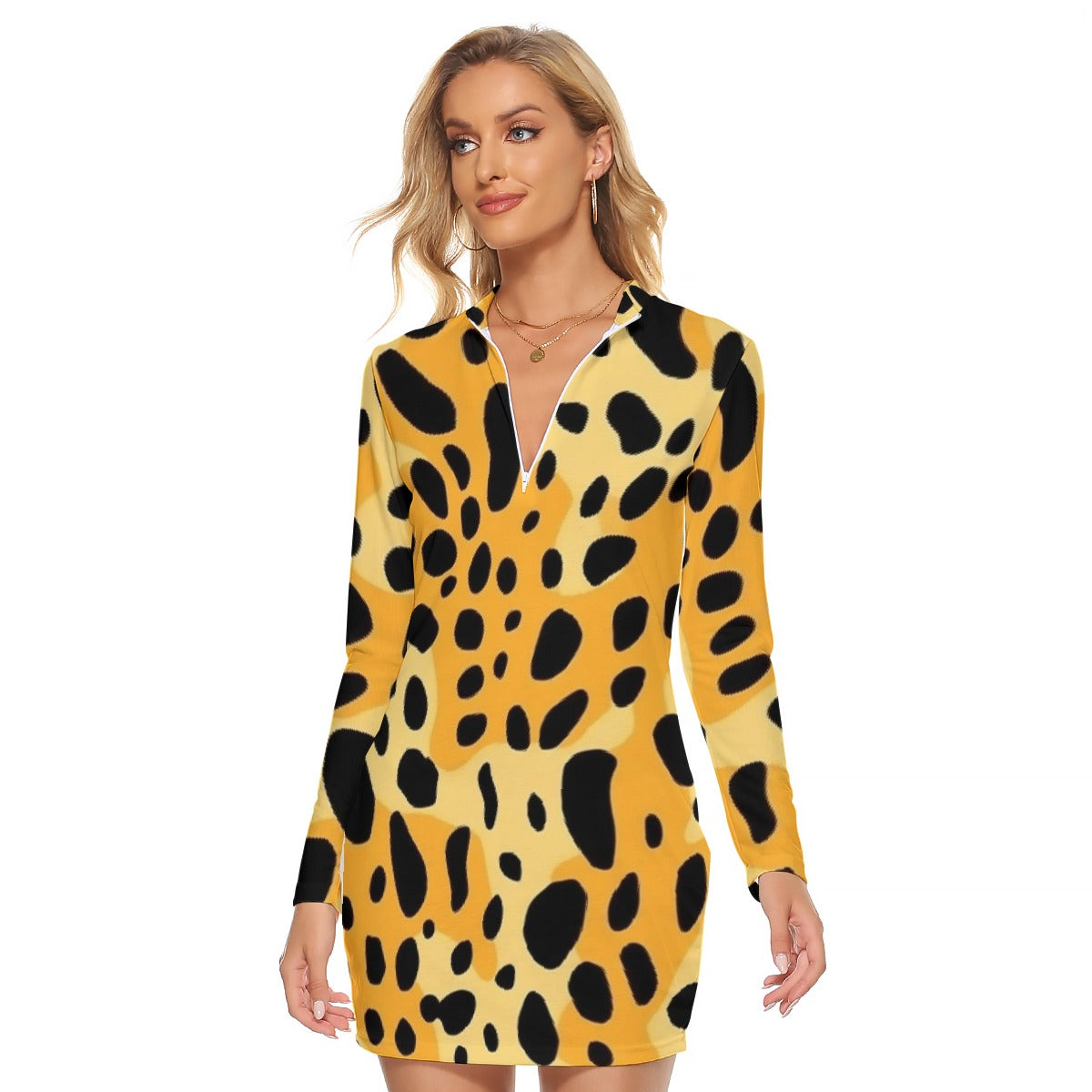 All-Over Print Women's Zip Front Tight Dress