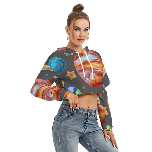 All-Over Print Women's Heavy Fleece Hoodie With Hollow Out Sleeve
