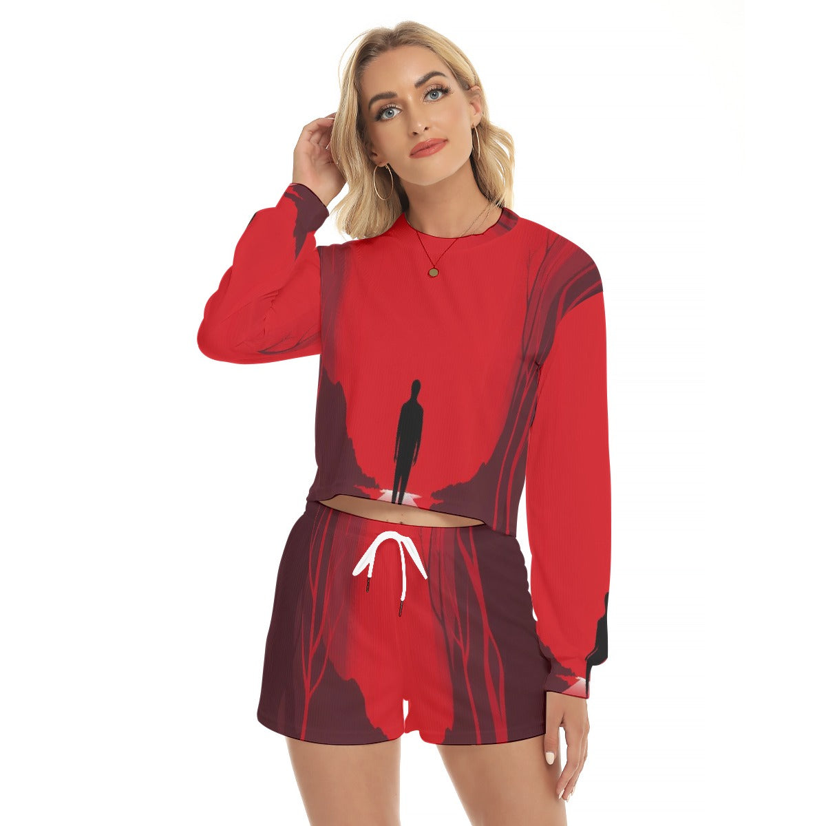 All-Over Print Women's Short Sweatshirt And Pants Suit