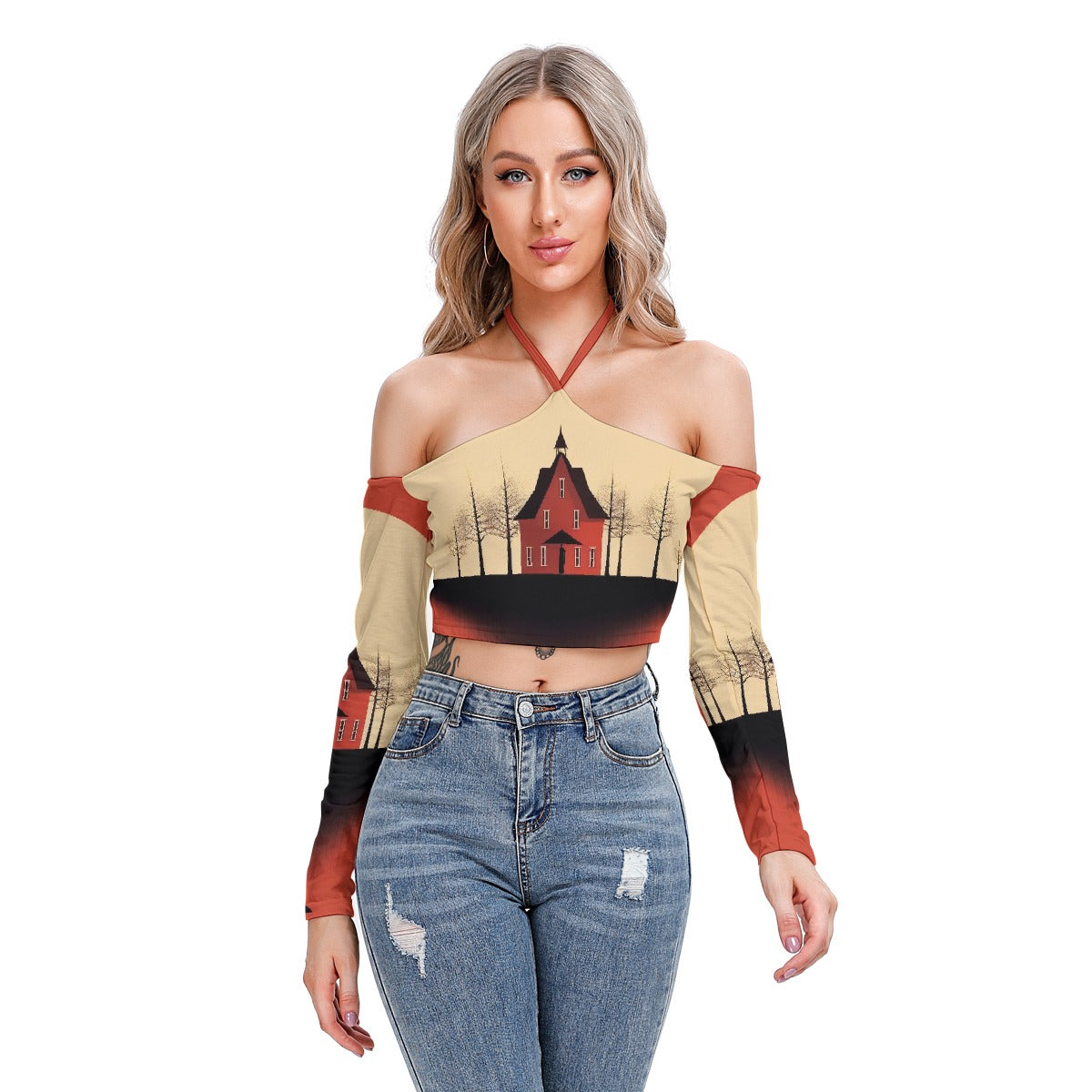 All-Over Print Women's Halter Lace-up Top