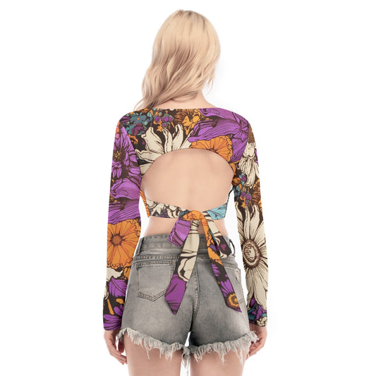 All-Over Print Women's Back Hollow T-shirt With Strap