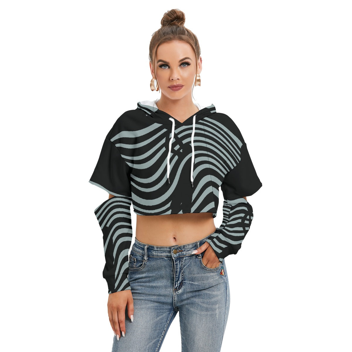 All-Over Print Women's Heavy Fleece Hoodie With Hollow Out Sleeve