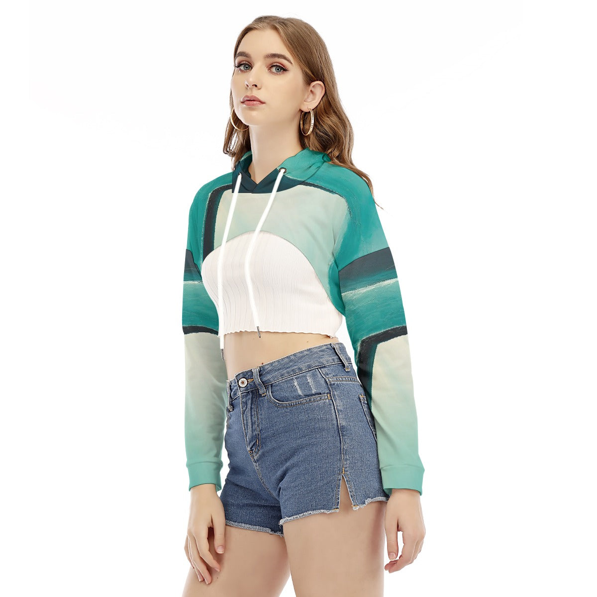 All-Over Print Women's Smock Short Hoodie With Long Sleeve