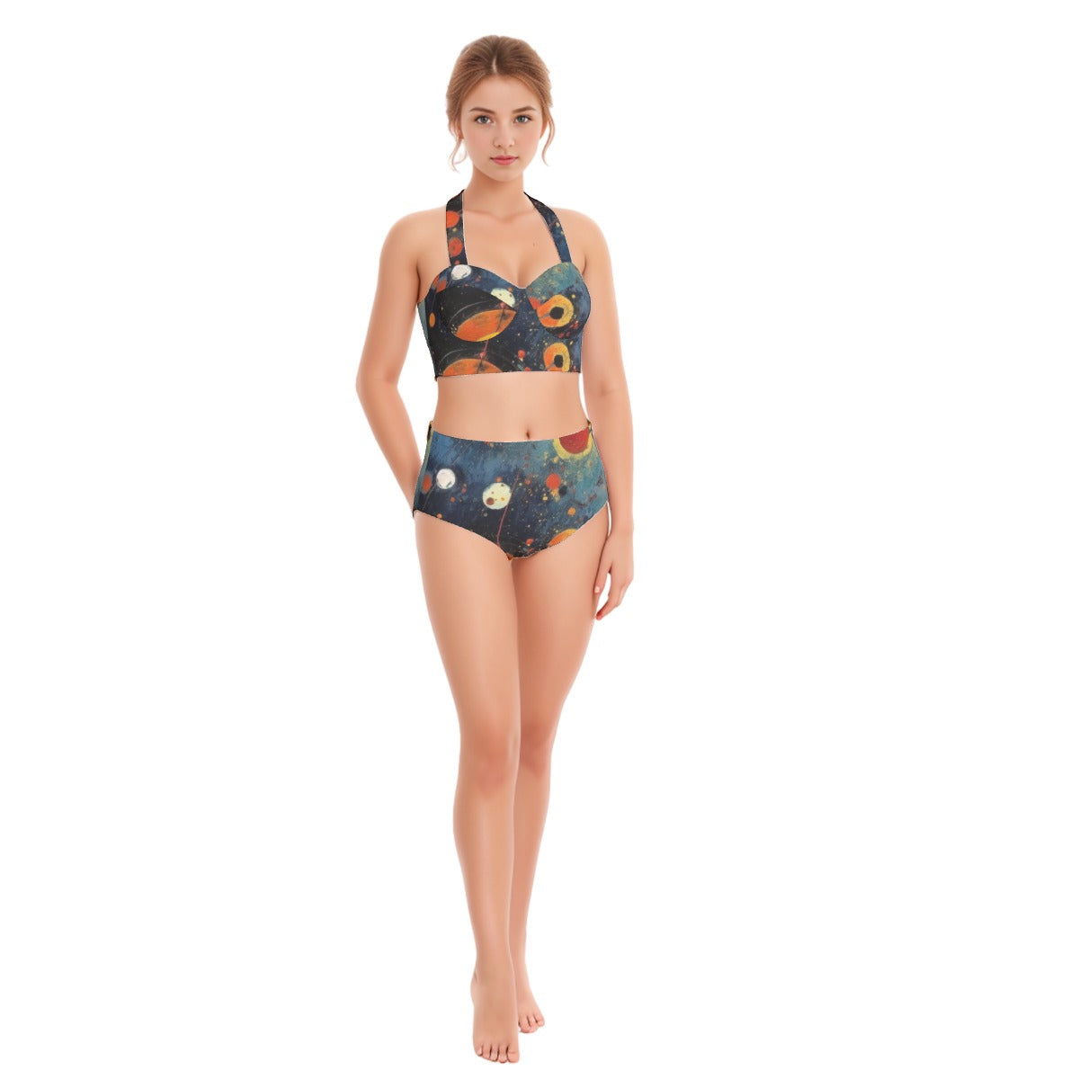 All-Over Print Women's Swimsuit Set With Halter