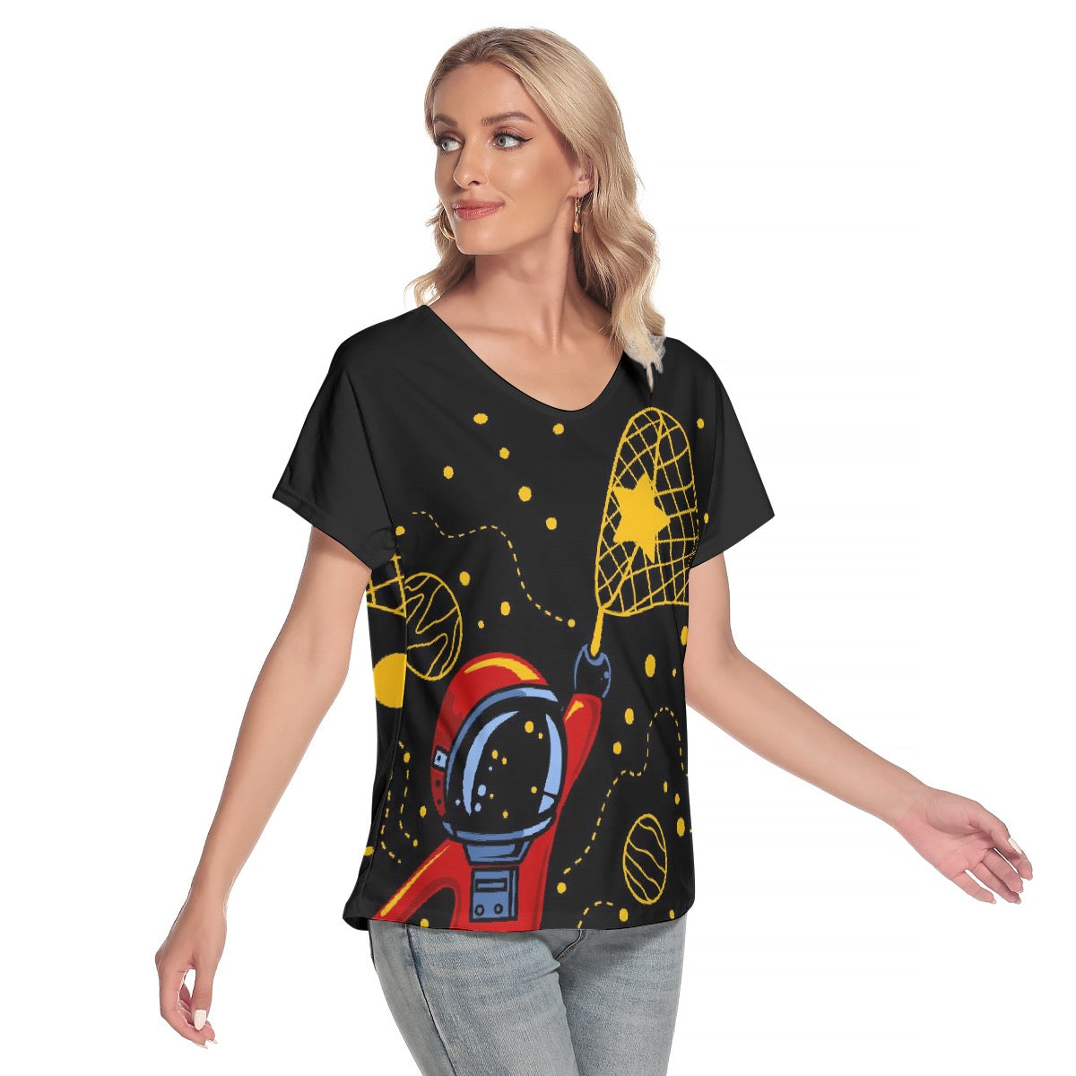 All-Over Print Women's Loose V-neck Short Sleeve T-shirt