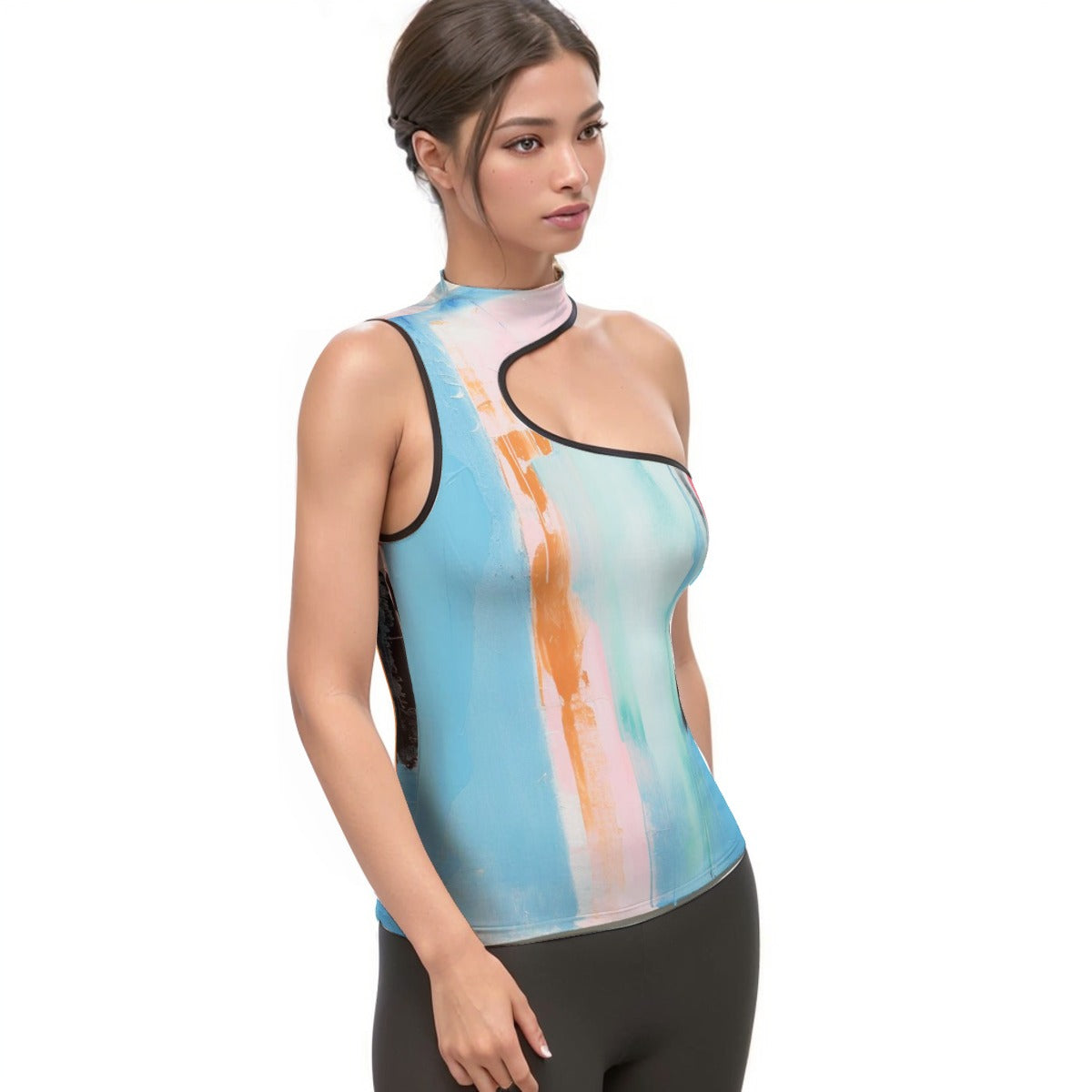 All-Over Print Women's Halter Sleeveless Asymmetrical Tank Top