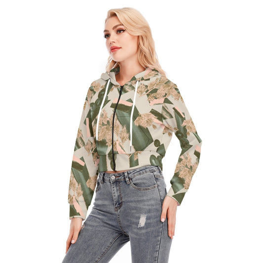All-Over Print Women's Crop Top Hoodie With Zipper Closure
