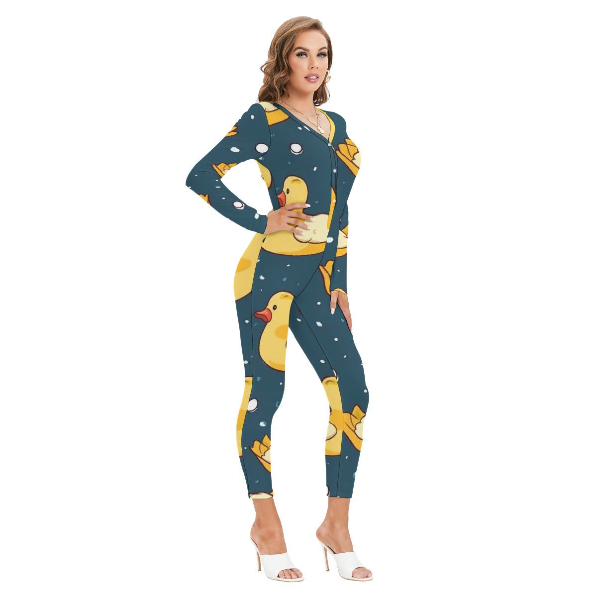 All-Over Print Women's Plunging Neck Jumpsuit