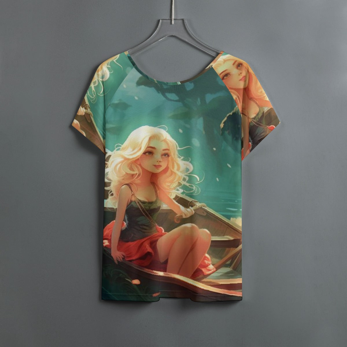 All-Over Print Women's Round Neck T-shirt With Raglan Sleeve