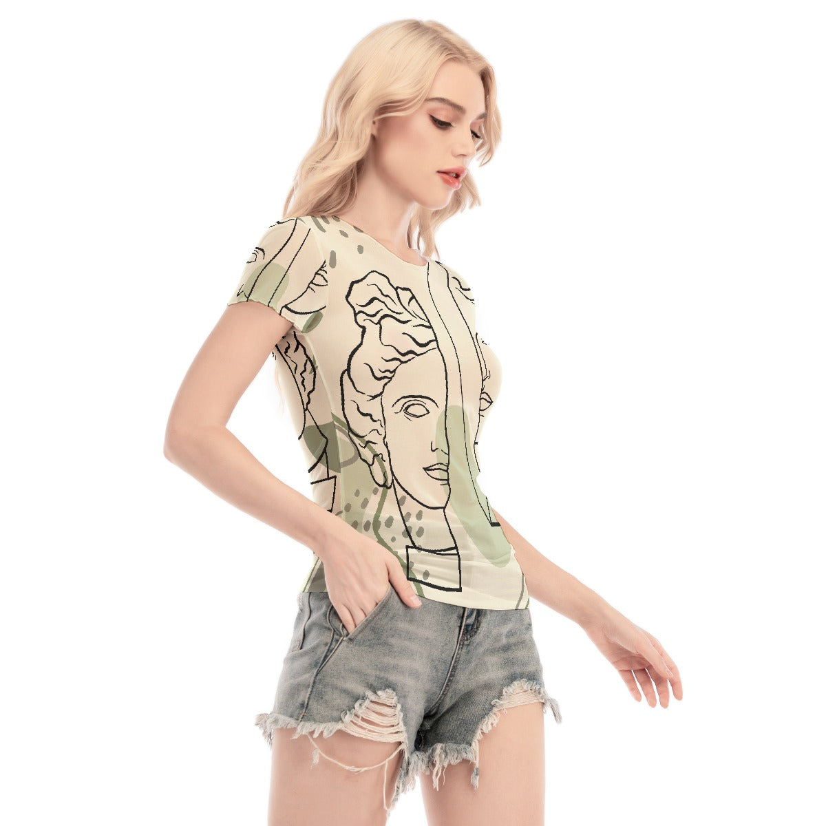 All-Over Print Women's Short Sleeve Mesh Blouse