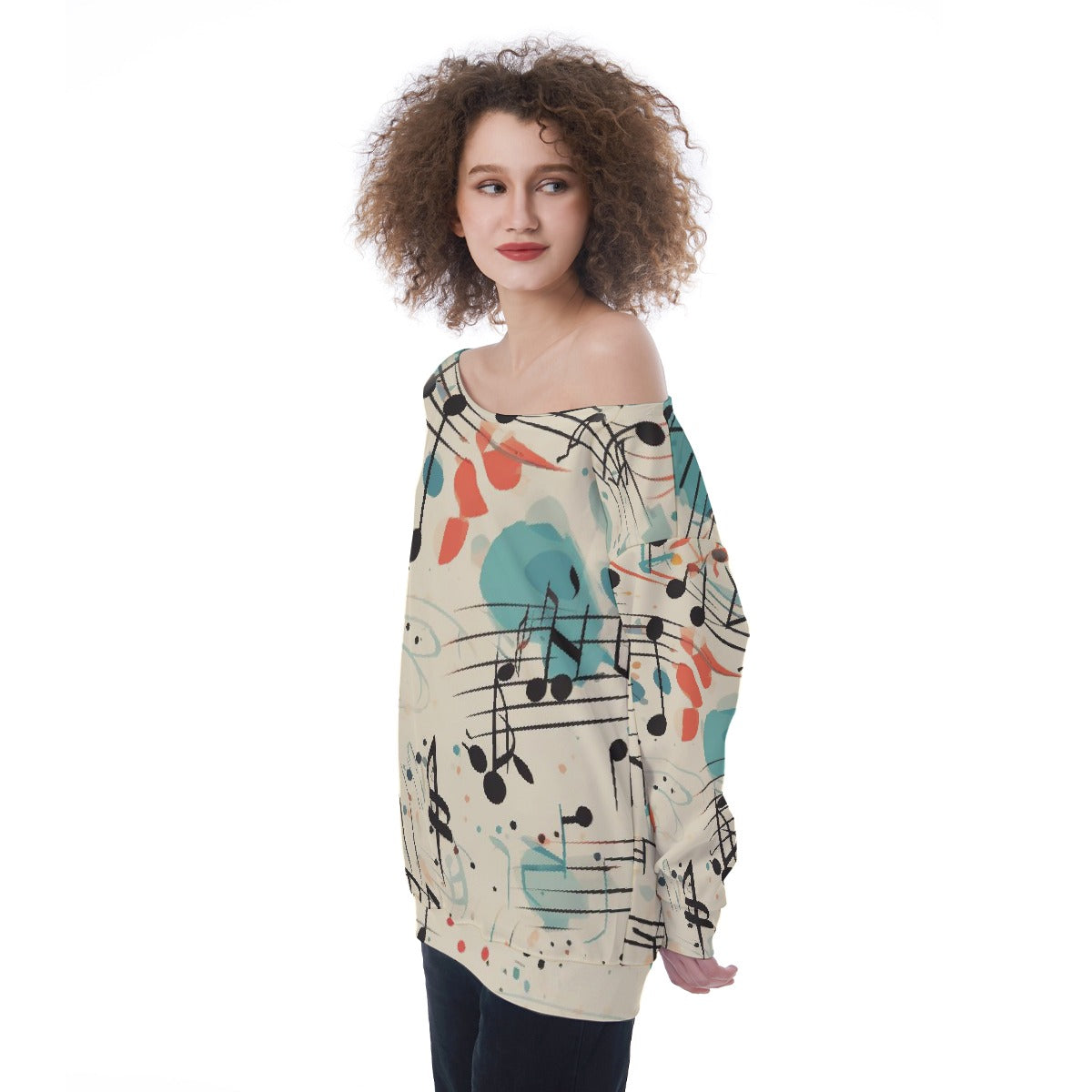 All-Over Print Oversized Women's Off-Shoulder Sweatshirt