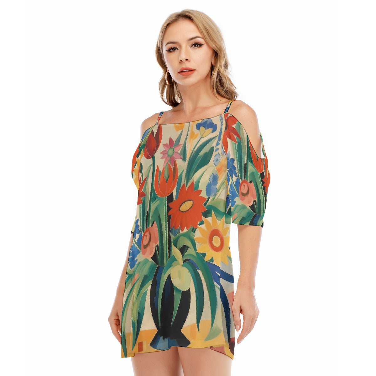 All-Over Print Women's Off-shoulder Cami Dress