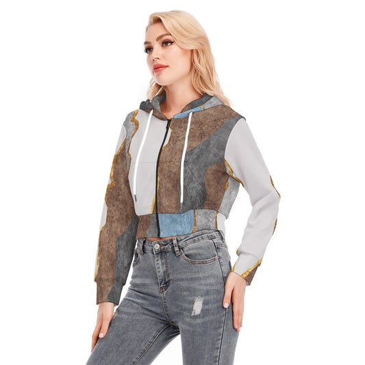 All-Over Print Women's Crop Top Hoodie With Zipper Closure