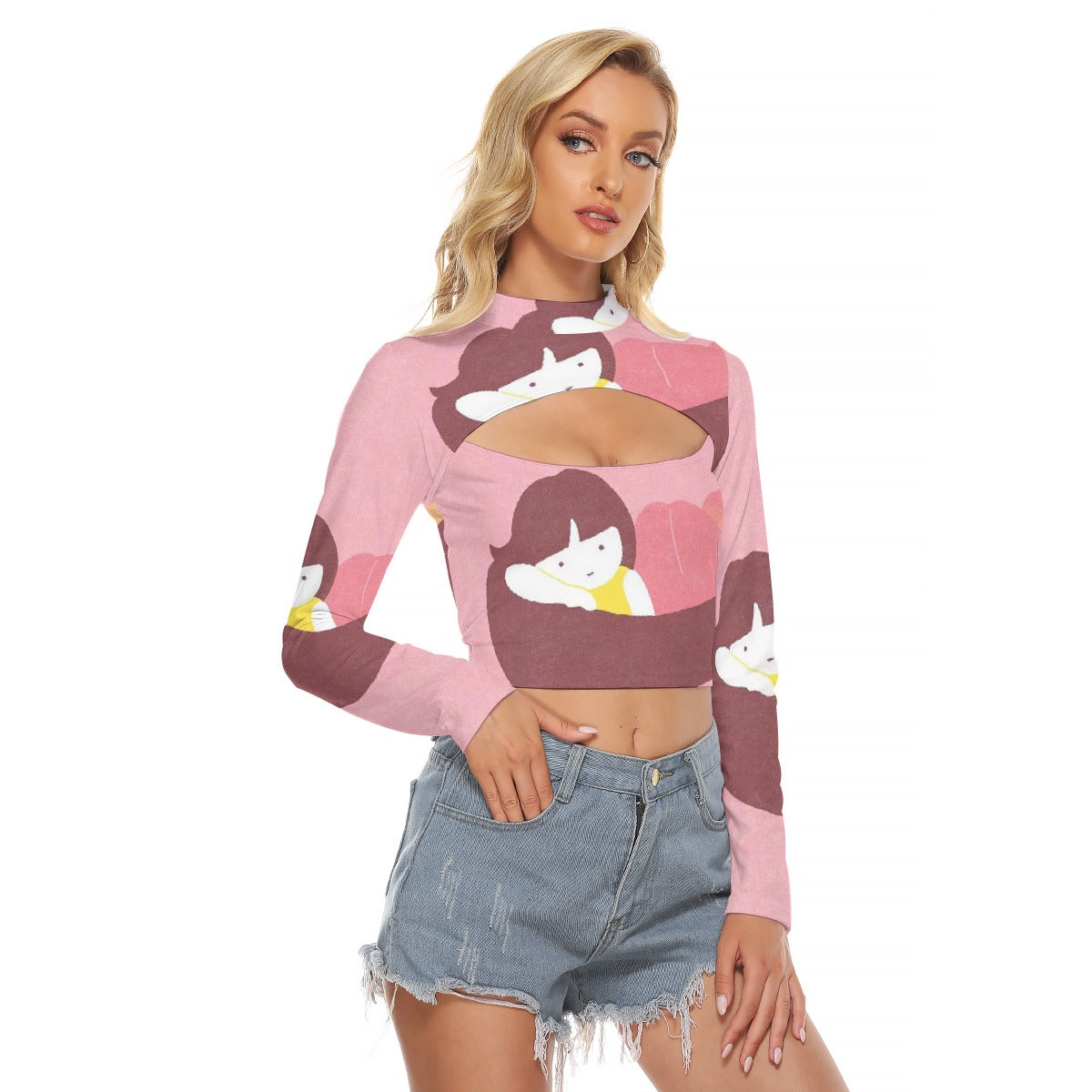 All-Over Print Women's Hollow Chest Keyhole Tight Crop Top