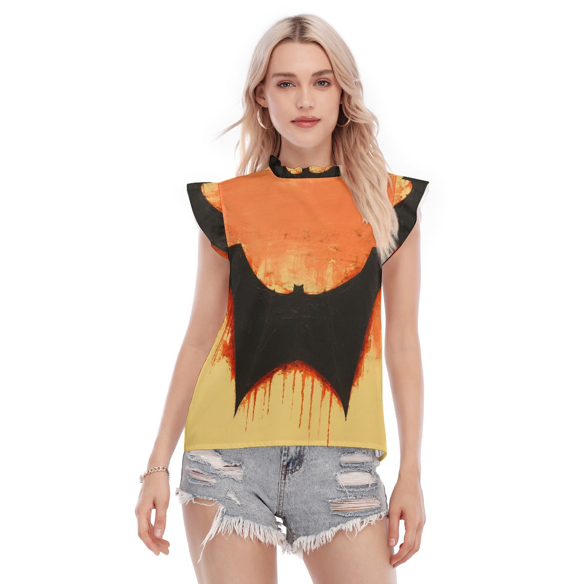 All-Over Print Women's Blouse With Ruffle Collar And Sleeve