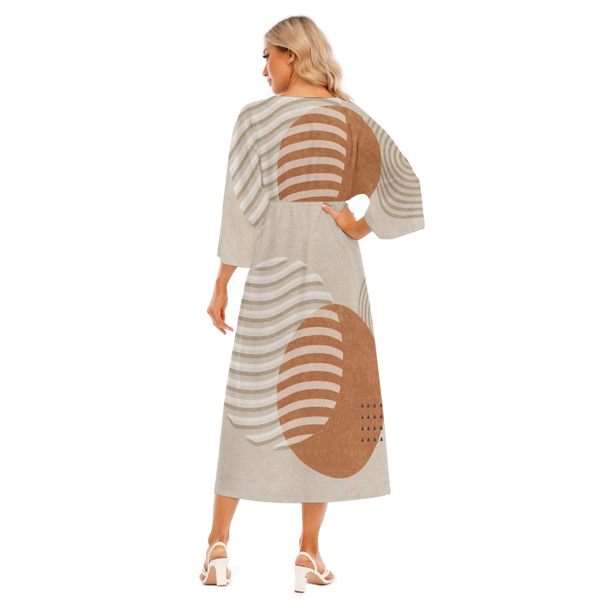 All-Over Print Women's Mid-Sleeve Long Dress