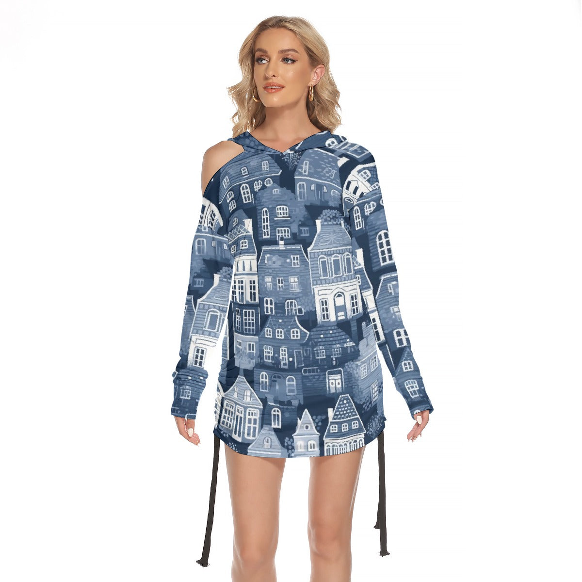All-Over Print Women's One-shoulder Dress With Waist Shirring