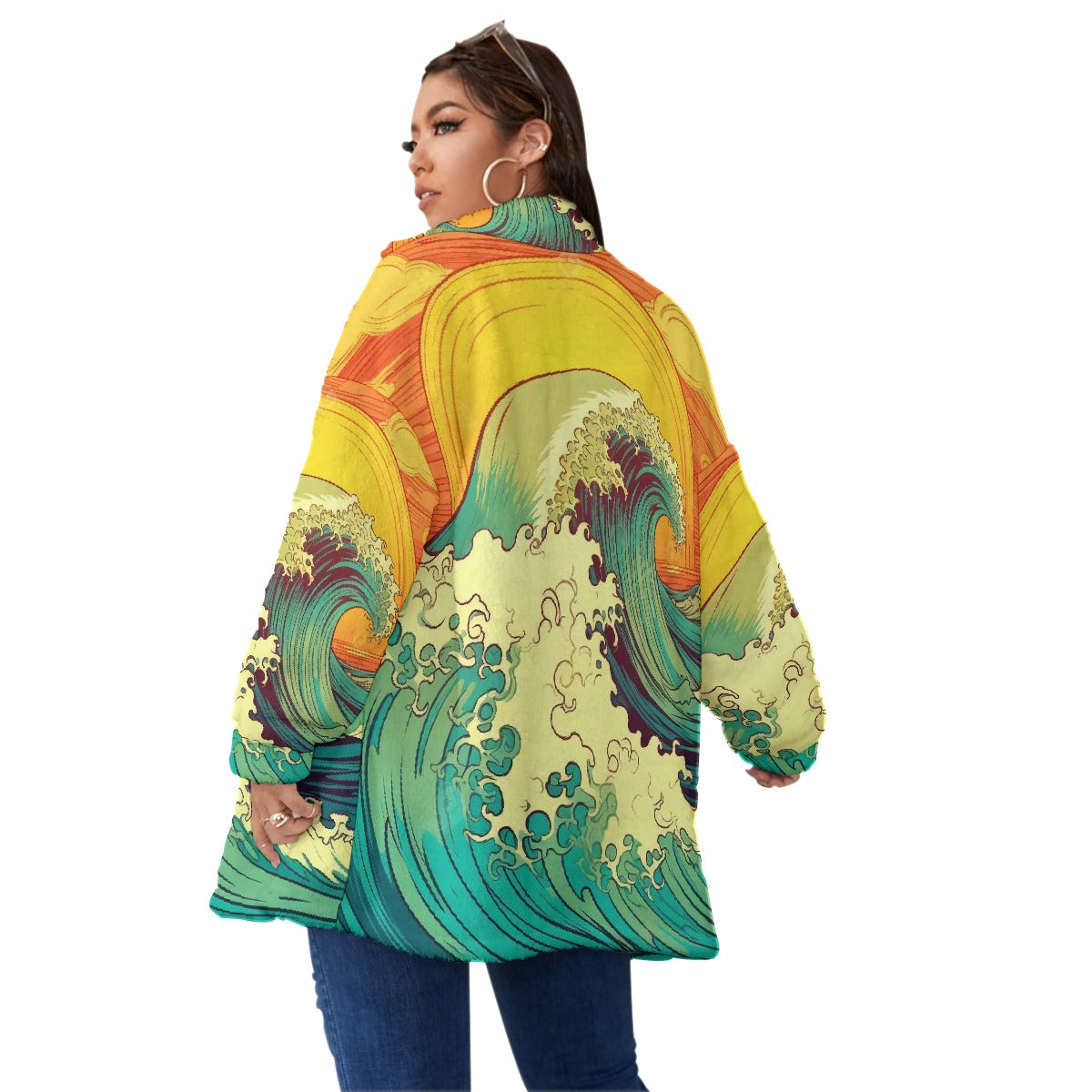 All-Over Print Unisex Borg Fleece Stand-up Collar Coat With Zipper Closure(Plus Size)